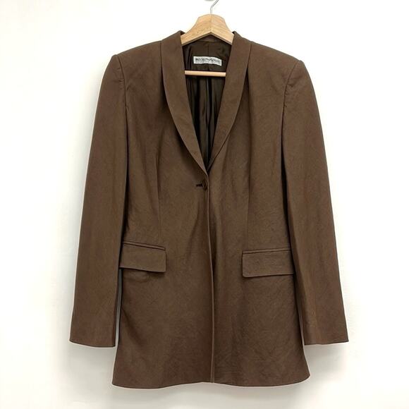 Emporio Armani 100% Linen Single Button Long Blazer Structured Italy - EU 42 - Picture 1 of 12